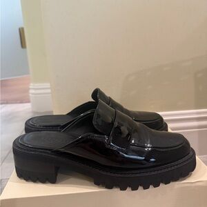 Aerosols Black Patent Leather Chunky Mule Loafers